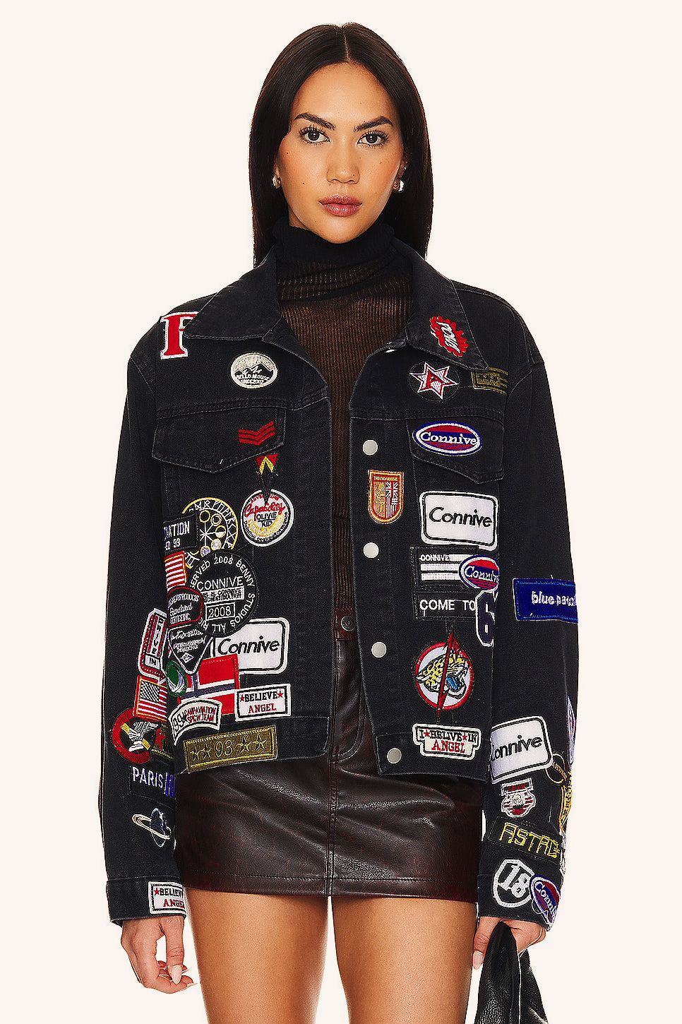 Multi Badge Denim Collared Coat Black / S