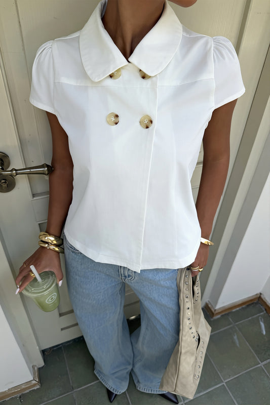 Double Button Peter Pan Collar Blouse