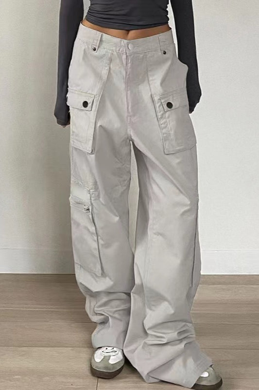 Pantalon cargo rétro en denim à taille basse et poches