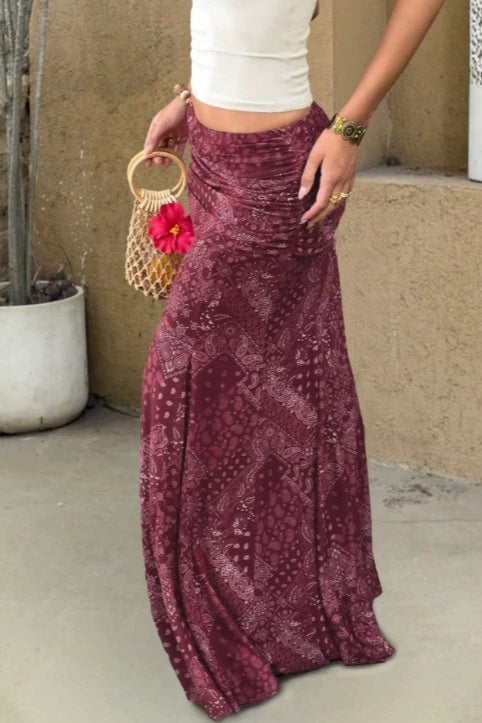 Slim Boho Print Fishtail Maxi Skirt
