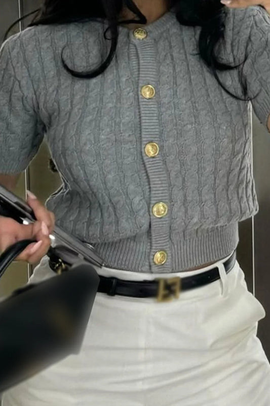 Striped Cable Knit Cardigan