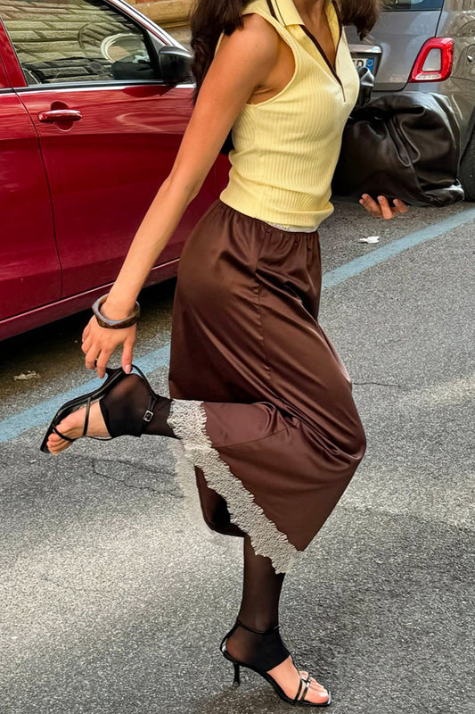 Jupe longue trapèze à bordure en dentelle