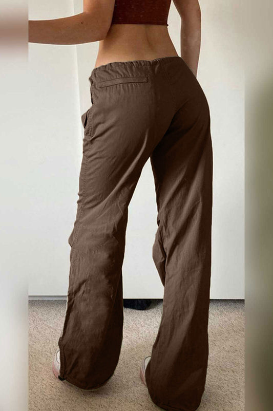 Pantalon cargo vintage taille haute avec cordon de serrage