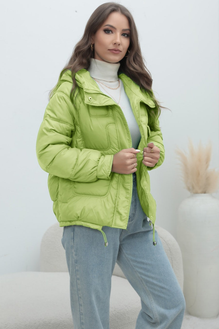 Bright Color Stand Collar Puffer Coat coats