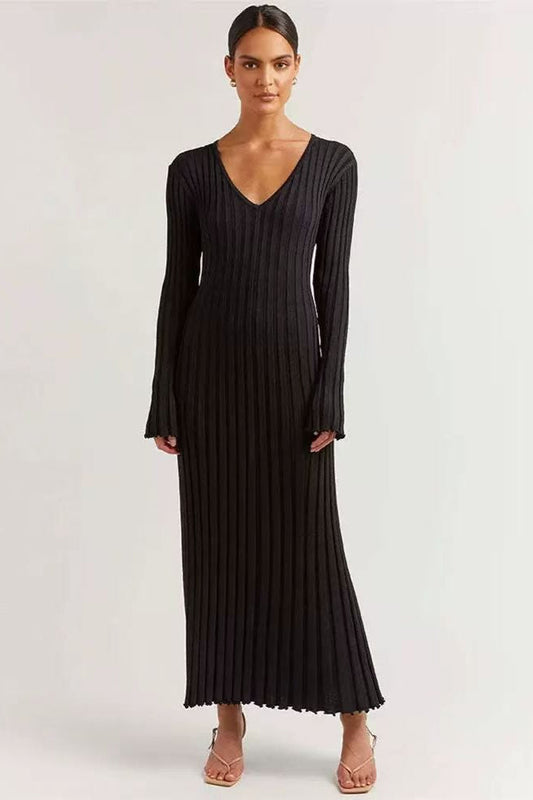 Flare Sleeve V-Neck Sweater Dress