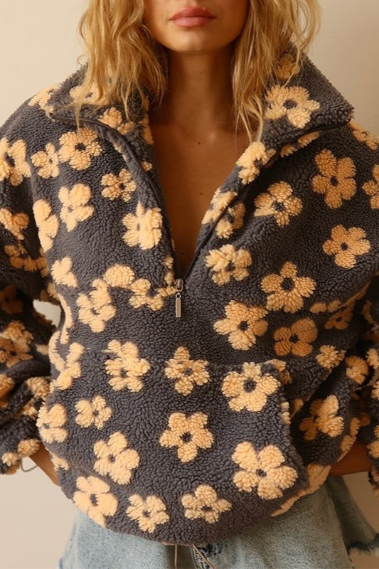 Floral Sherpa Quarter Zip Pullover