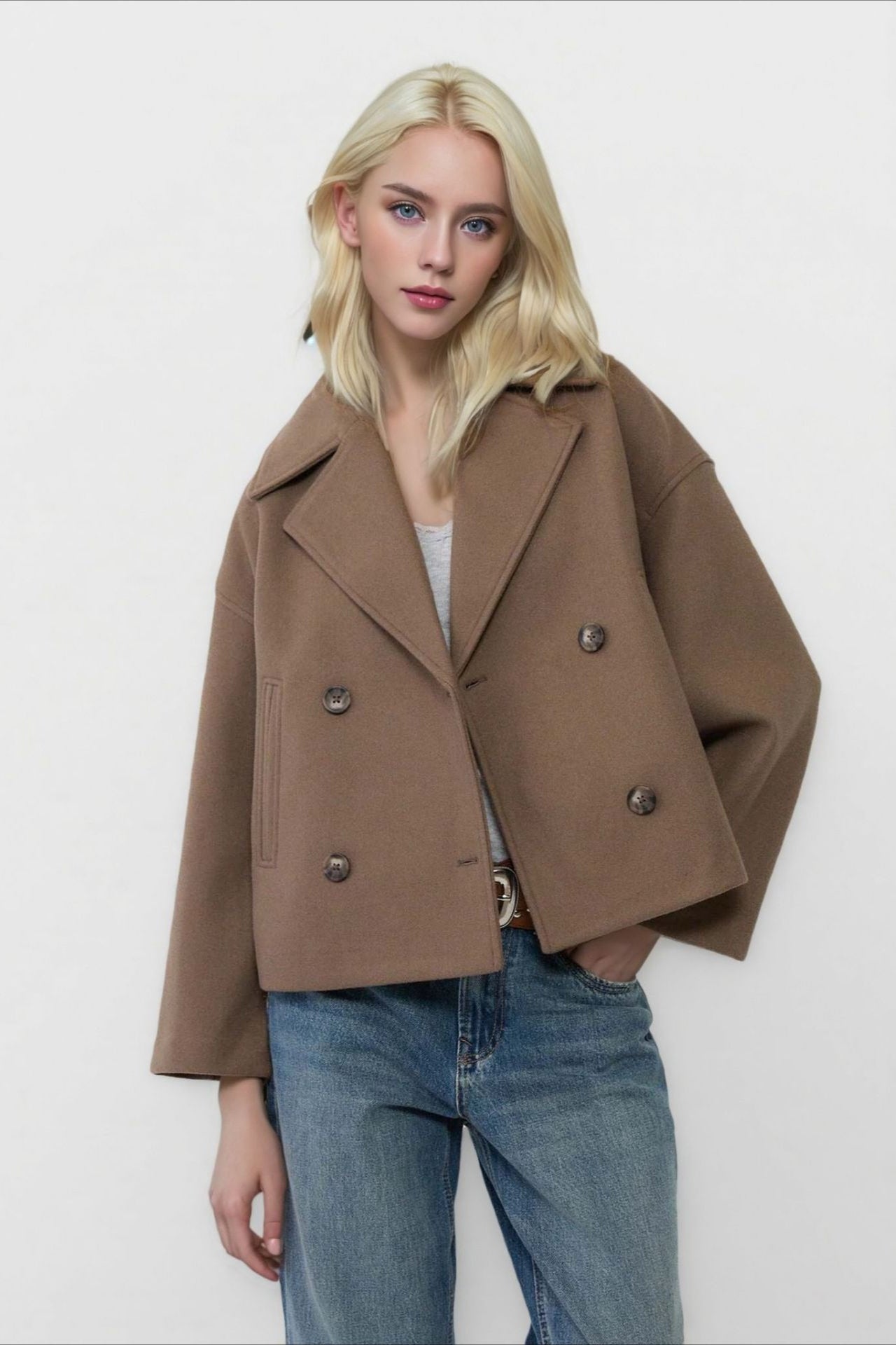 Oversized Lapel Wool Blend Jacket XS / Brown