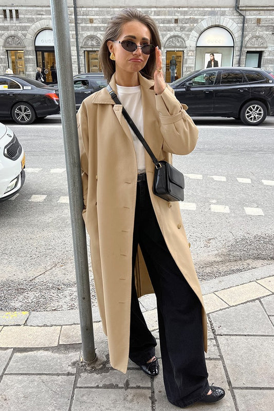 Chic Khaki Longline Double Breasted  Overcoat