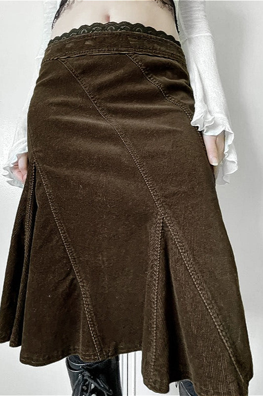 Jupe trapèze colorblock à bordure en dentelle vintage