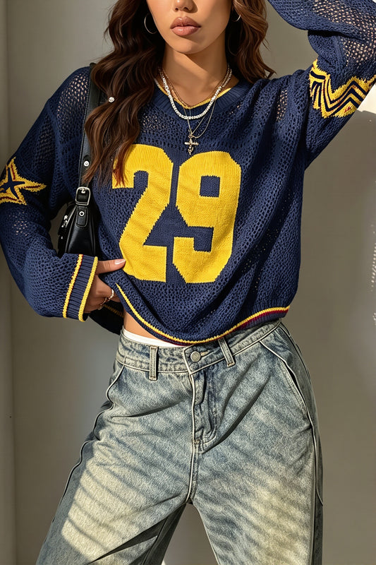 Varsity Graphic V Neck Sweater