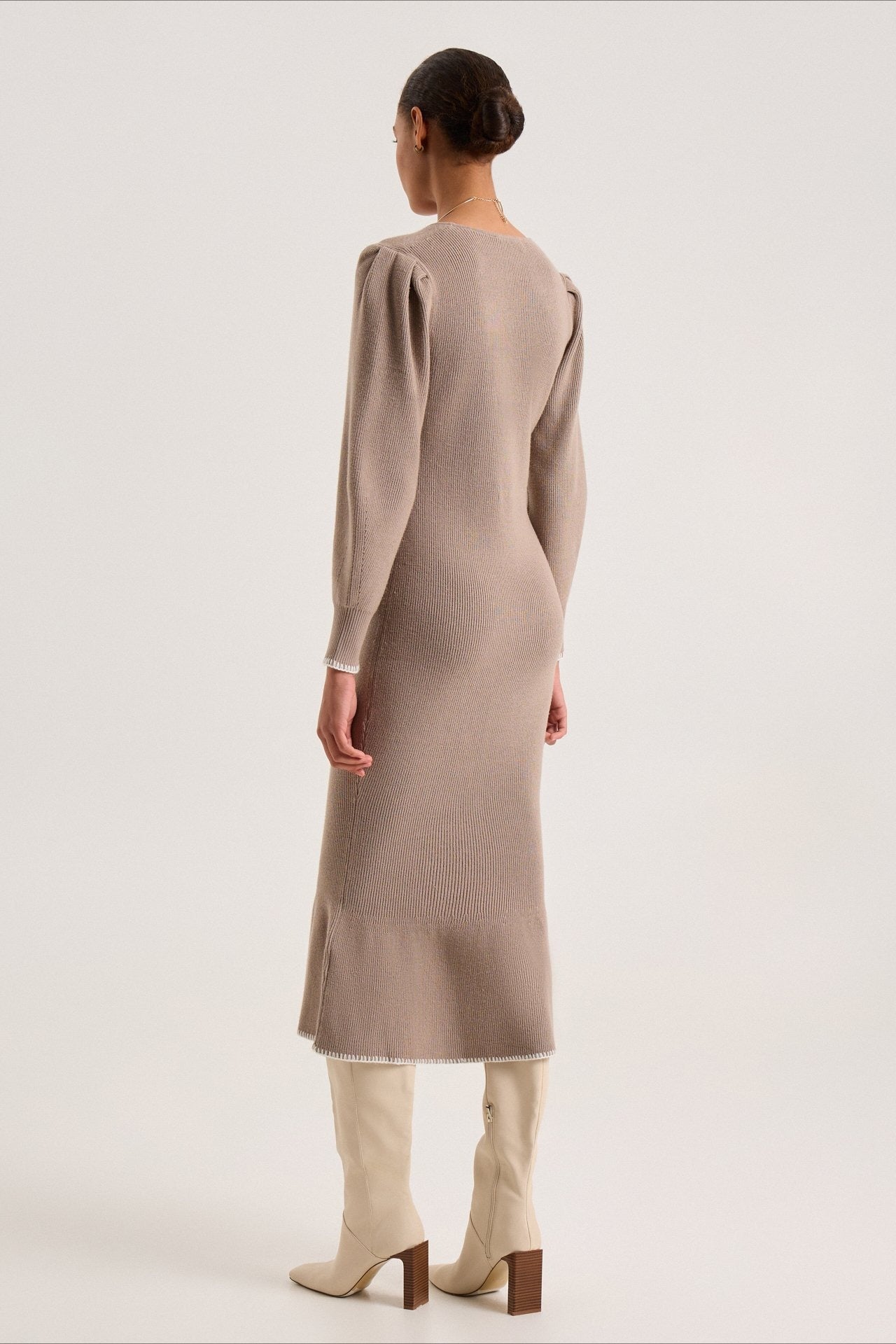 Contrast Trim Ruffle Sweater Dress