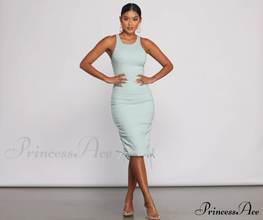 Effortless Everyday Ruched Charming Knit Mini Dress Casual Dresses