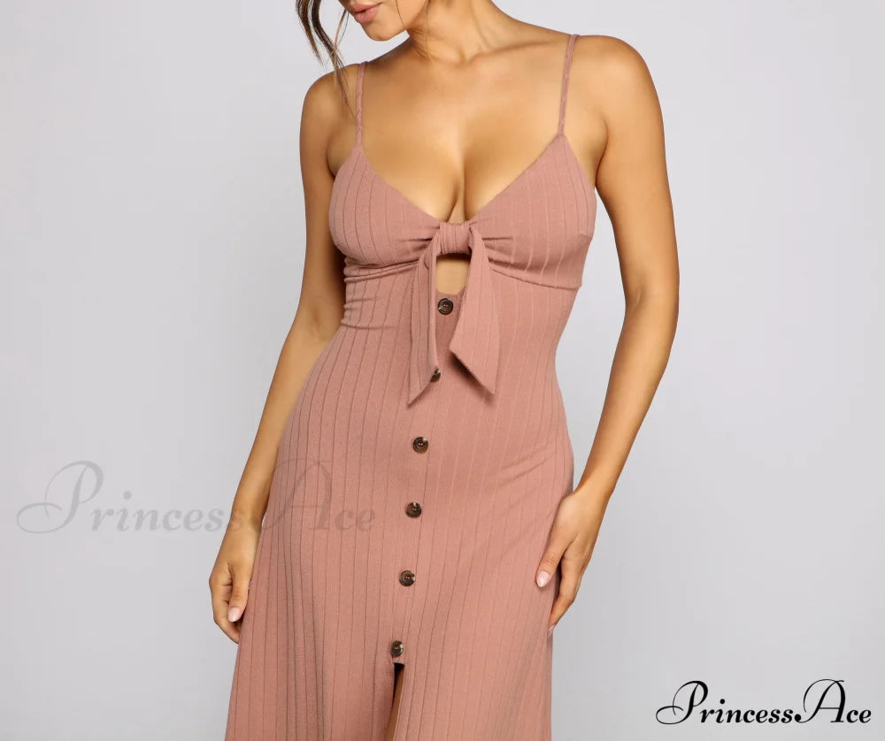 Effortless Style Stylish Tie-Front Maxi Dress Casual Dresses