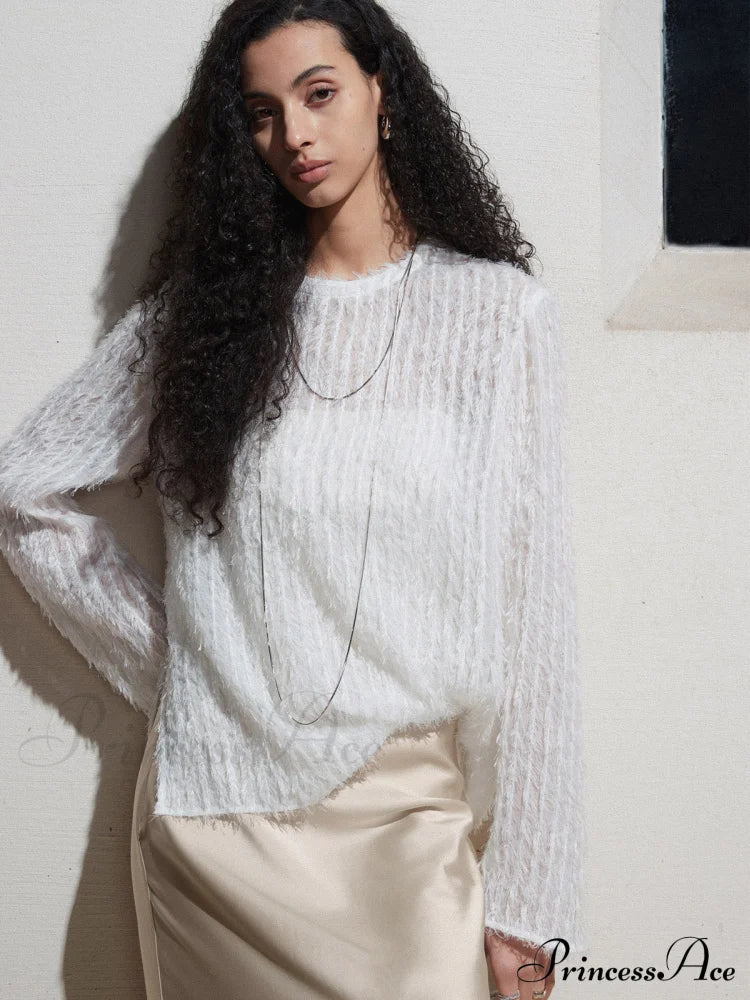 Effortlessly Split Graceful Long Sleeve Blouse Blouses