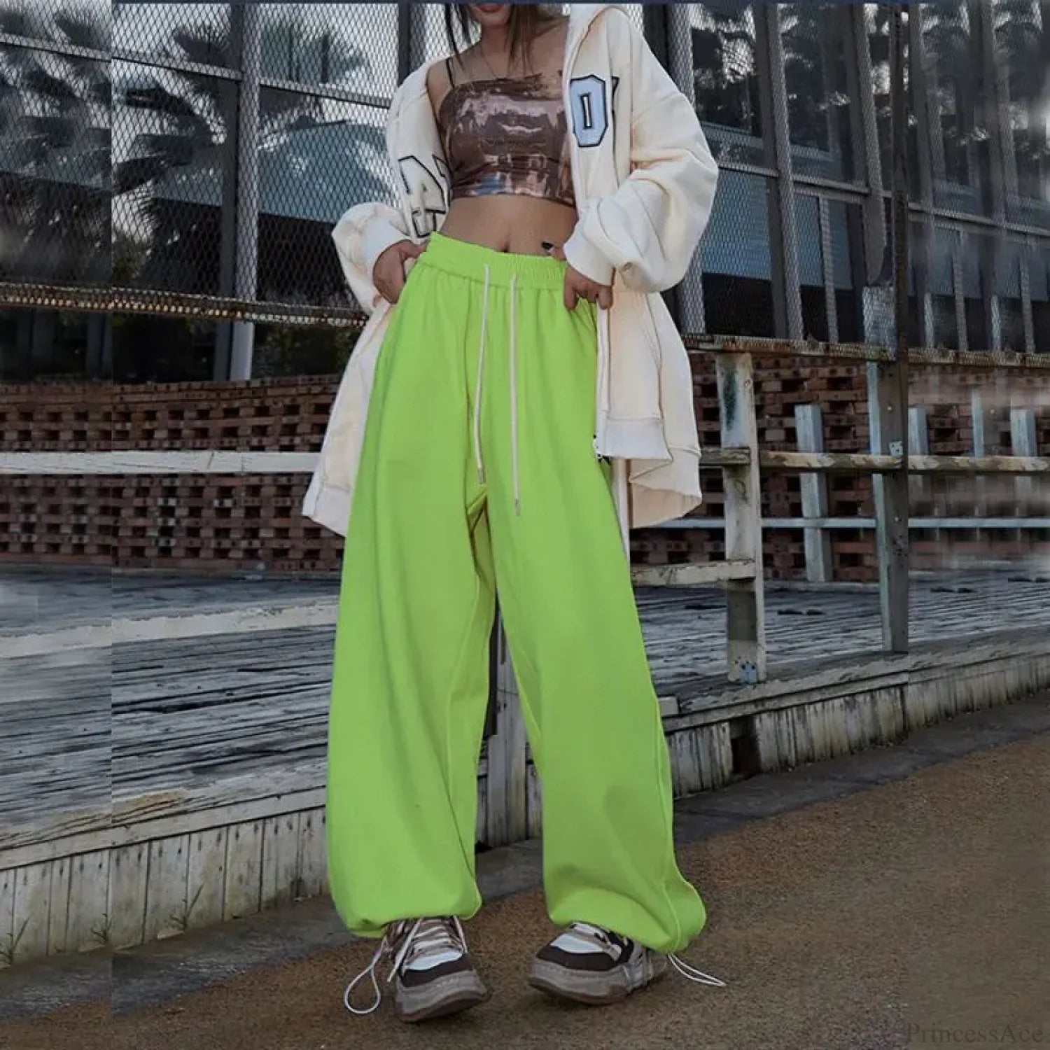 Elastic High Waist Dance Pants green / S
