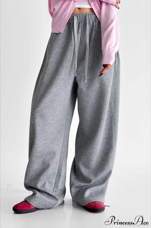 Elastic High-Waist Drawstring Wide Pants Grey / M