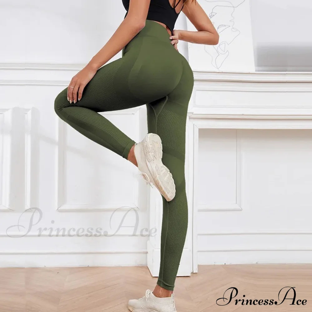 Elastic Hip Lifting Slim Gym Workout Legging Green / S