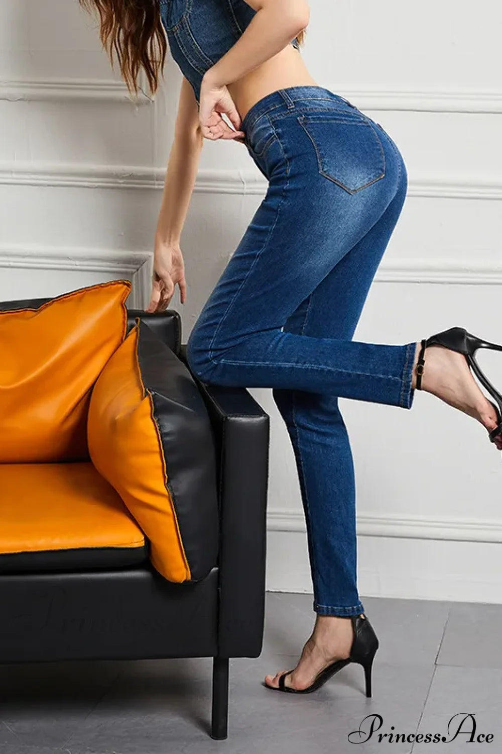 Elastic Slim High Waist Small Feet Casual Autumn Winter Jean Dark Blue / S