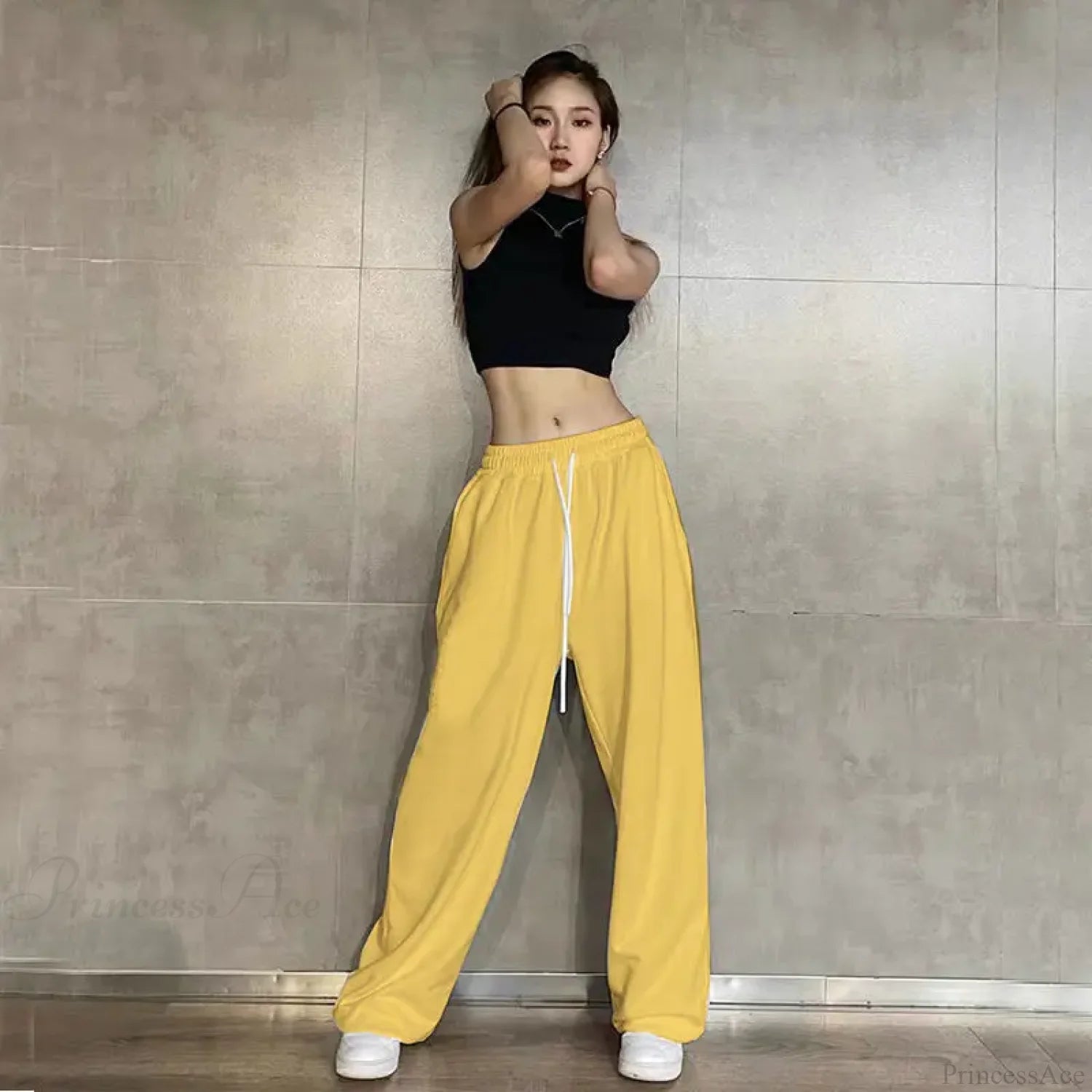 Elastic Waist Casual Jogging Pants Yellow / S (40-50KG)