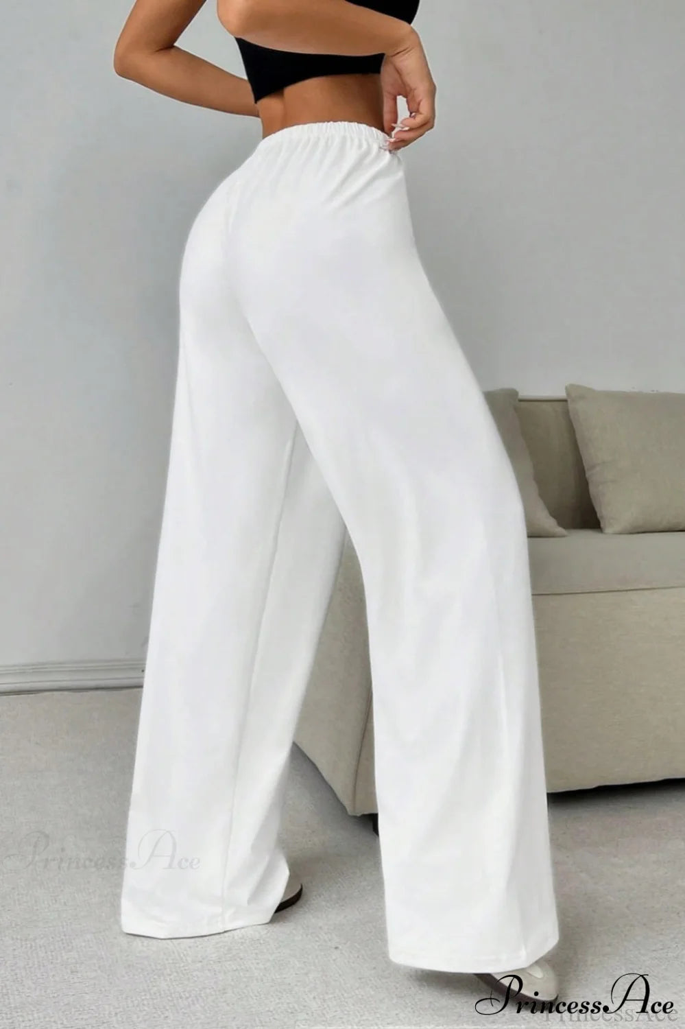 Elastic Waist Drawstring Wide Leg Pants
