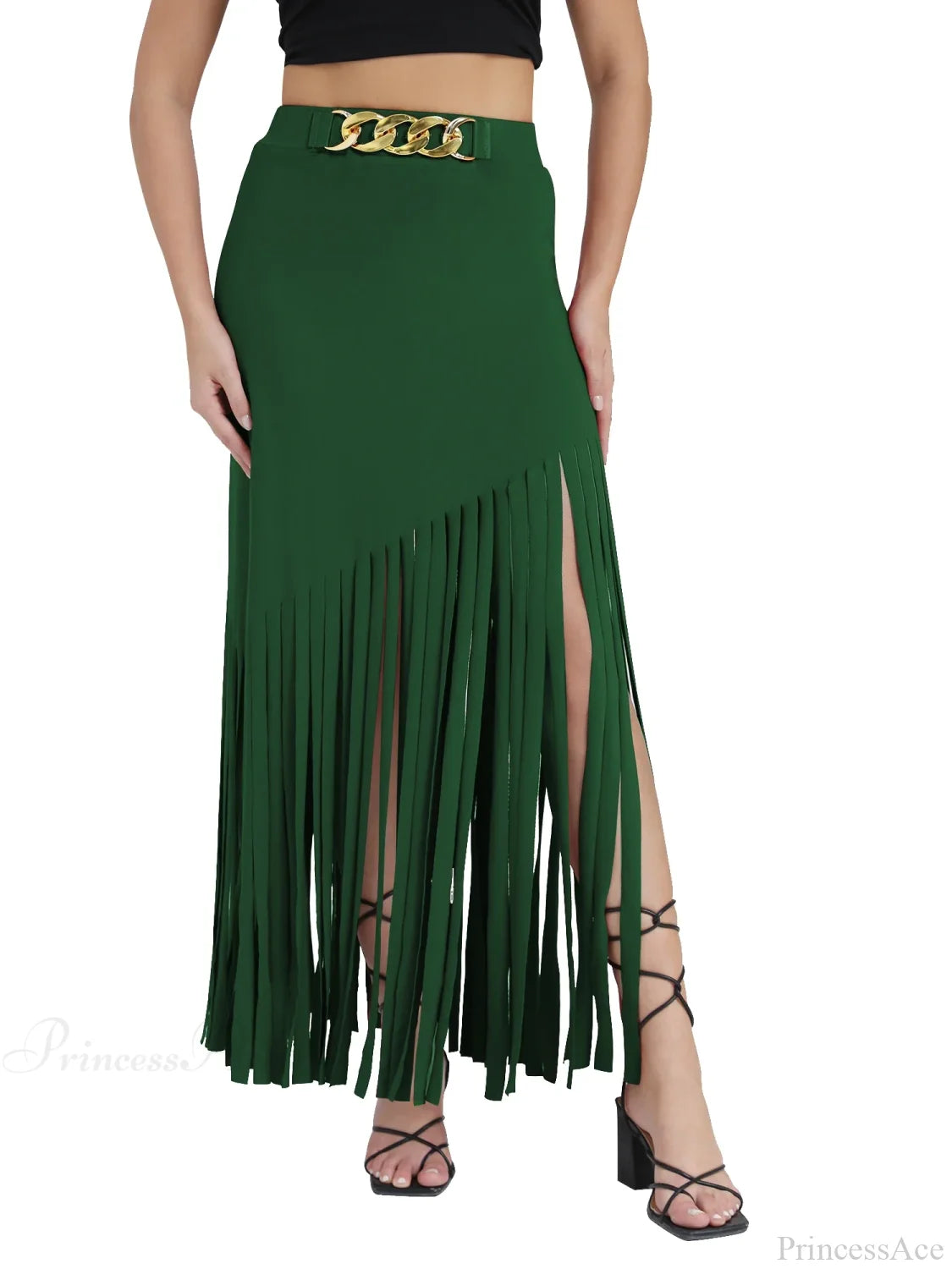 Elastic Waist Maxi Goth Skirt Dark Green / S