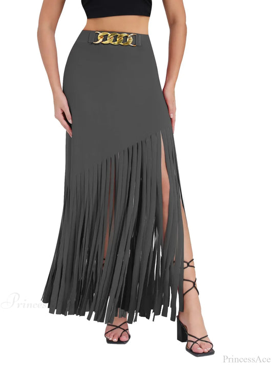 Elastic Waist Maxi Goth Skirt Grey / S