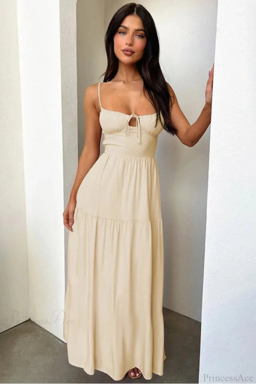 Elegant Bandage A-line Vacation Dress Apricot / S vacationdress-250223