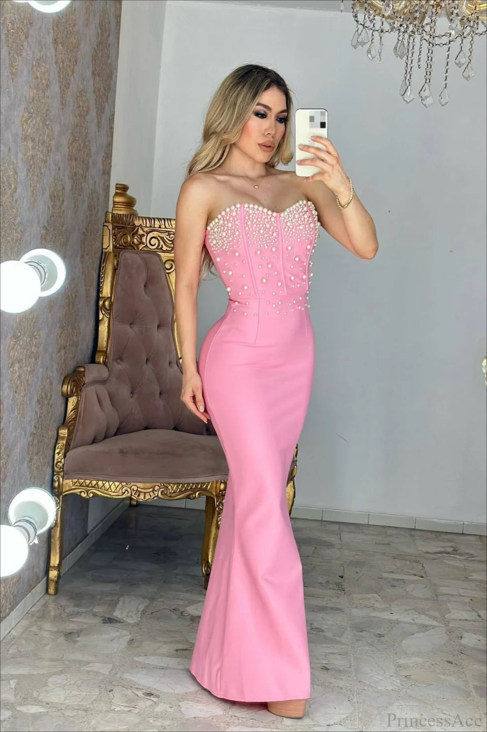 Elegant Beaded Fitted Strapless Wedding Dress