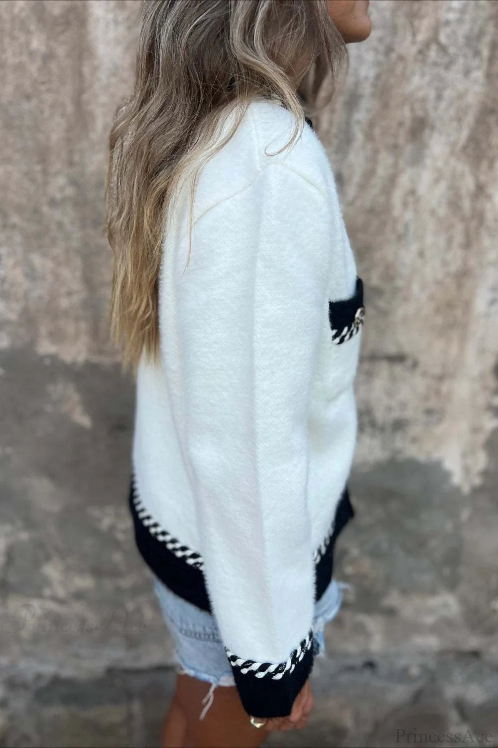 Elegant Chic Color Block Button Pocket Wool Coat