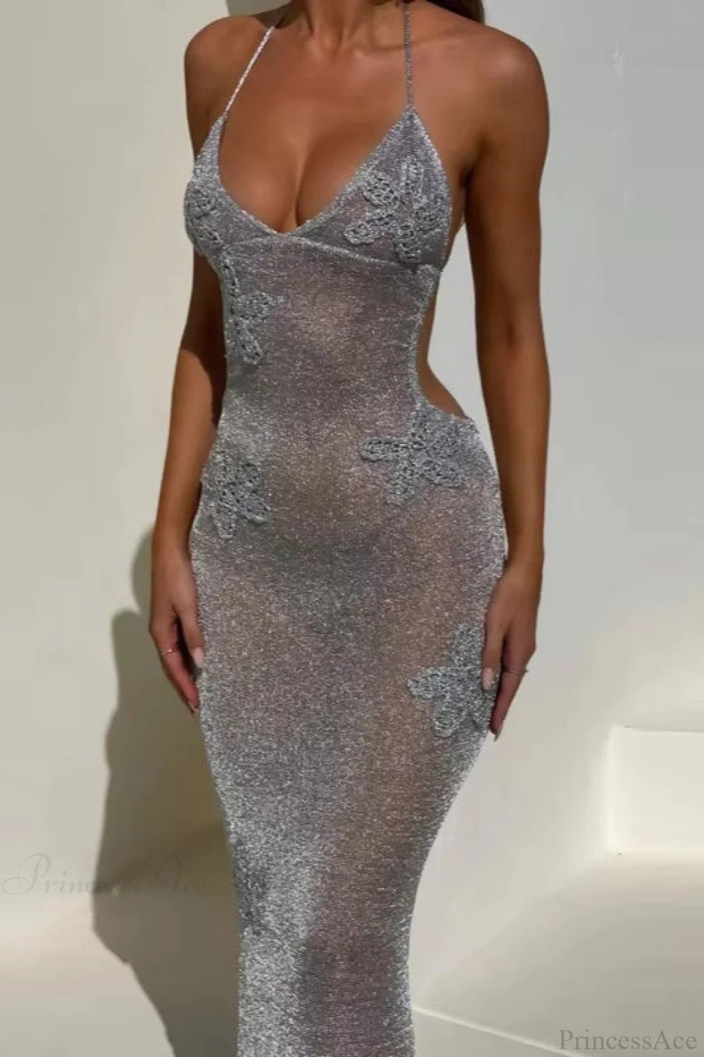 Elegant Deep V-Neck Spaghetti Strap Fitted Sheer Backless Wedding Dress