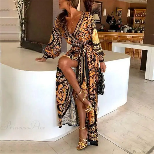 Elegant Ethnic Boho Print Maxi Dress bohodress-250126
