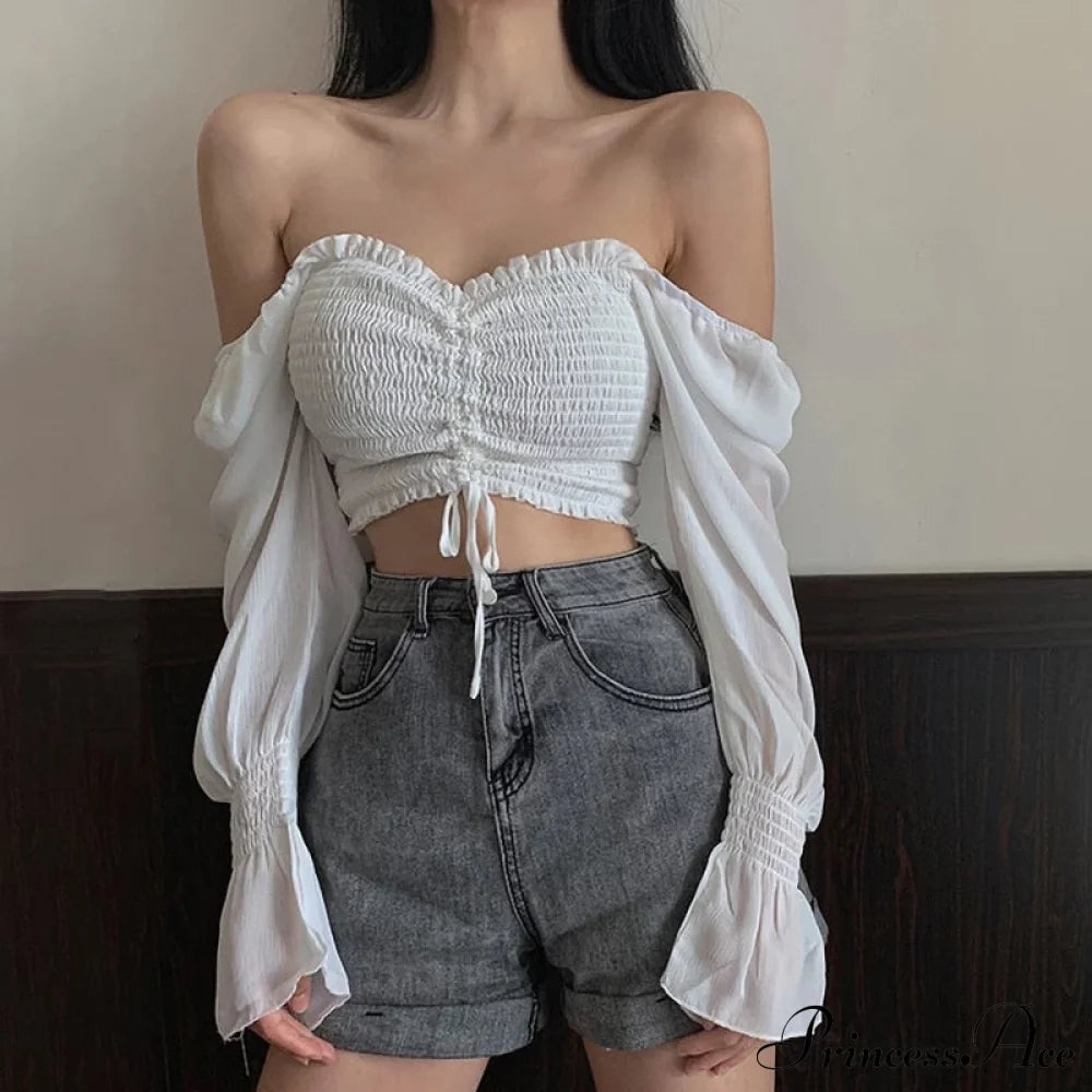 Elegant Fashion Puff Arm Chiffon Crop Women’s - Blouse Top