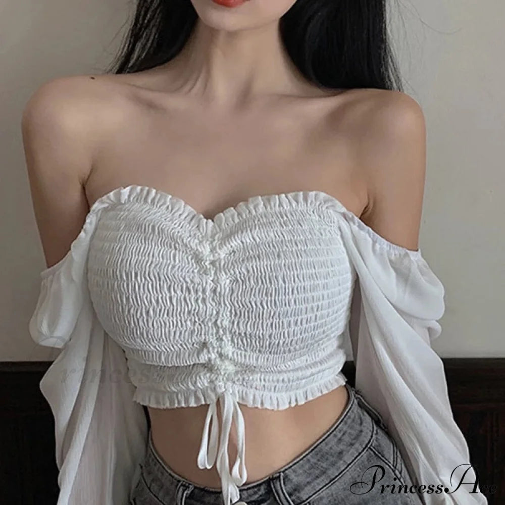 Elegant Fashion Puff Arm Chiffon Crop Women’s - Blouse Top