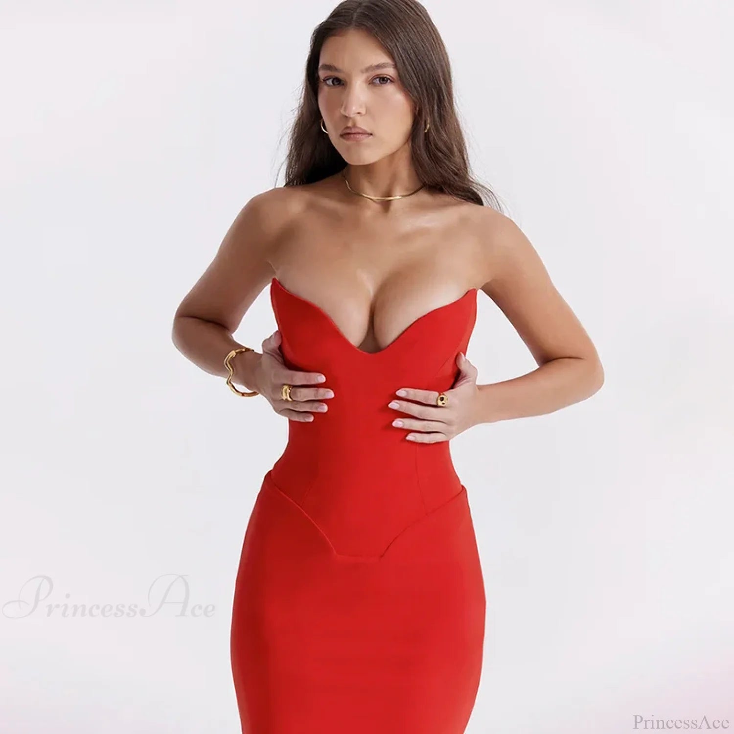 Elegant Fishbone Slim Sheath Fishtail Maxi Dress