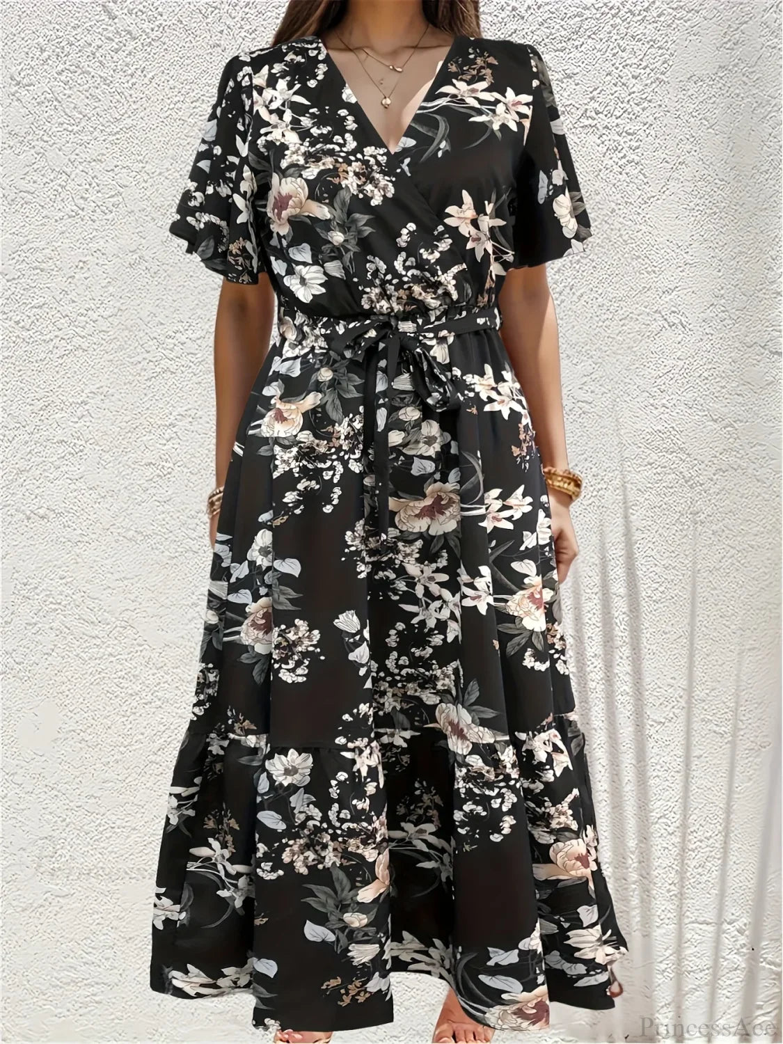 Elegant Floral A-line Dress Black / S oldfloraldress-250126