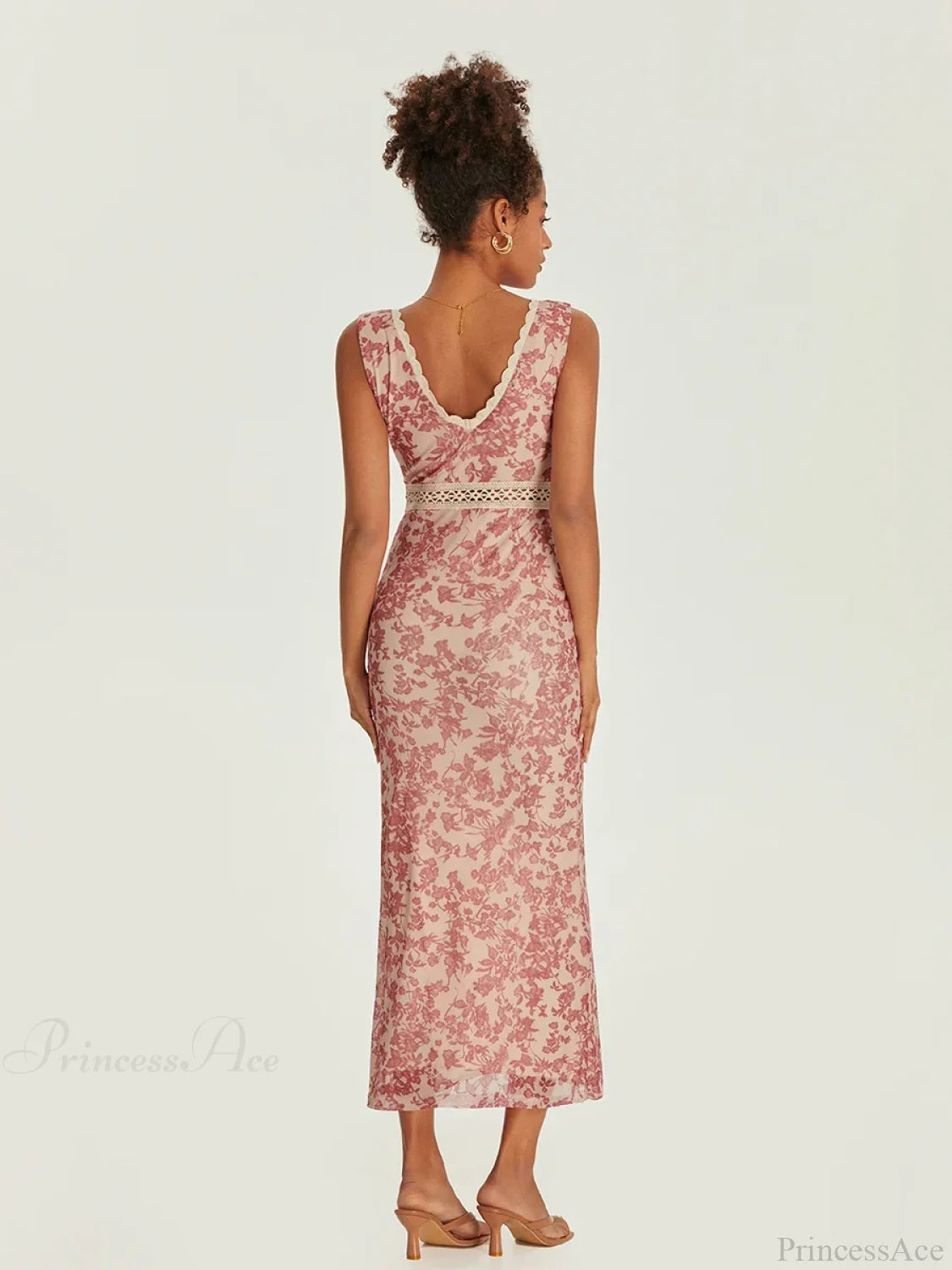 Elegant Floral Fishtail Lace Trim Wrap V-neck Bodycon Floral Dress floraldress-250126