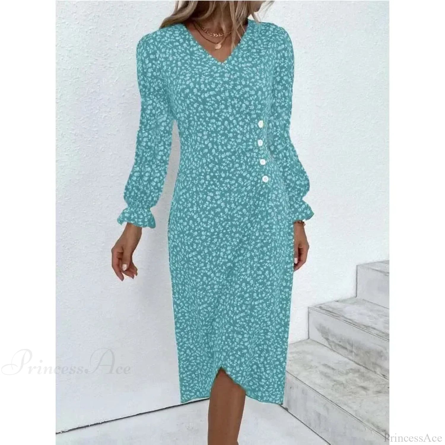 Elegant Floral Midi Puff Sleeve Ruched Waist Floral Dress oldfloraldress-250126