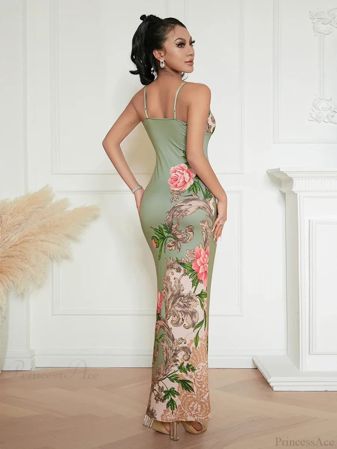 Elegant Floral Spaghetti Strap Backless Floral Dress floraldress-250126