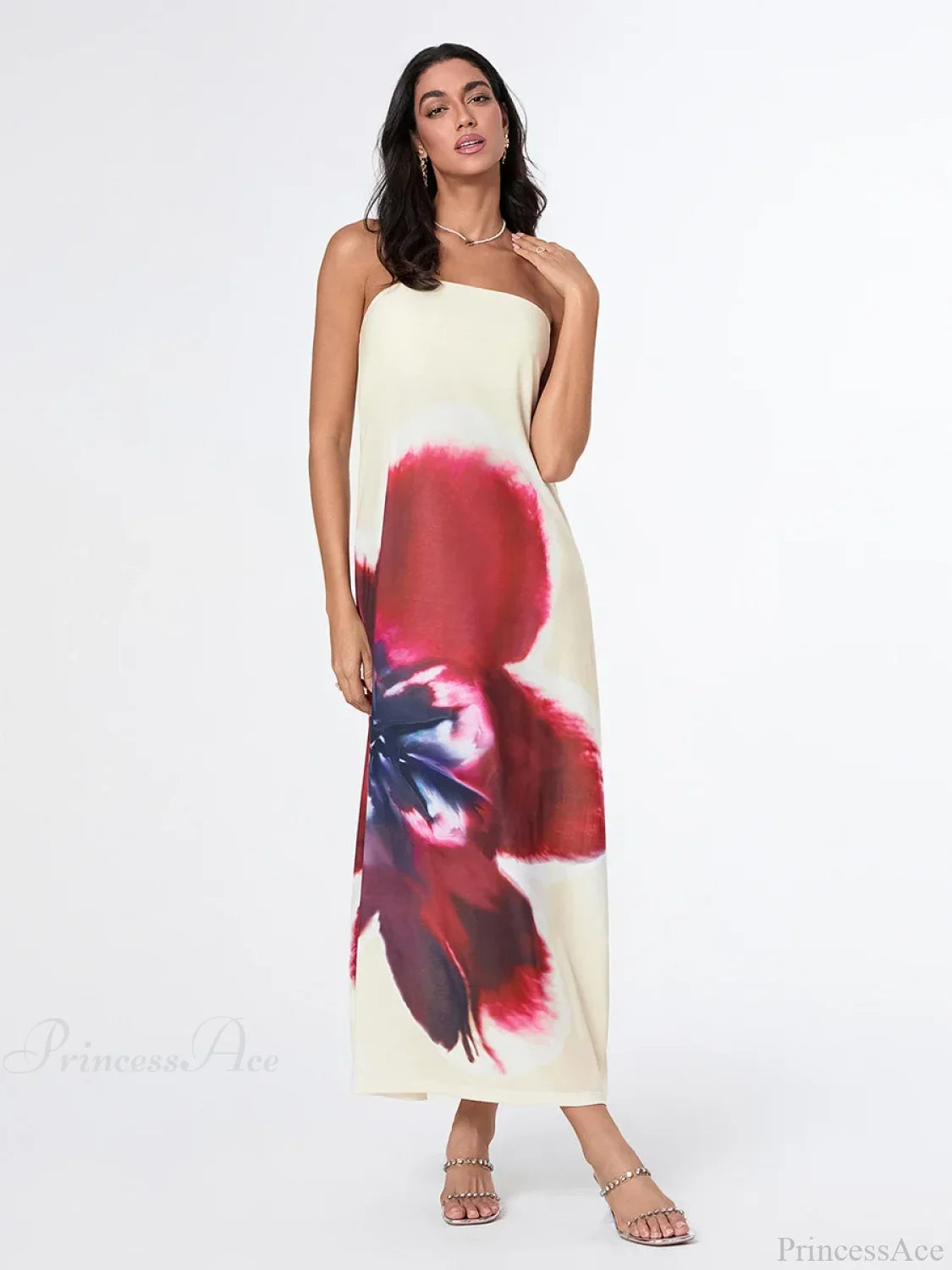 Elegant Floral Strapless Loose Fit Floral Dress floraldress-250126