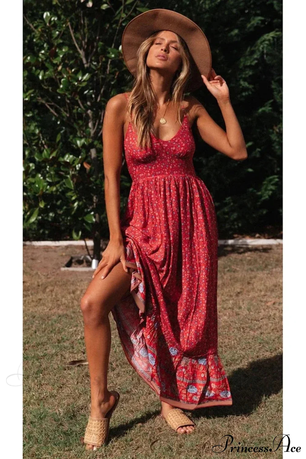 Elegant Floral V-Neck Sleeveless Boho Dress
