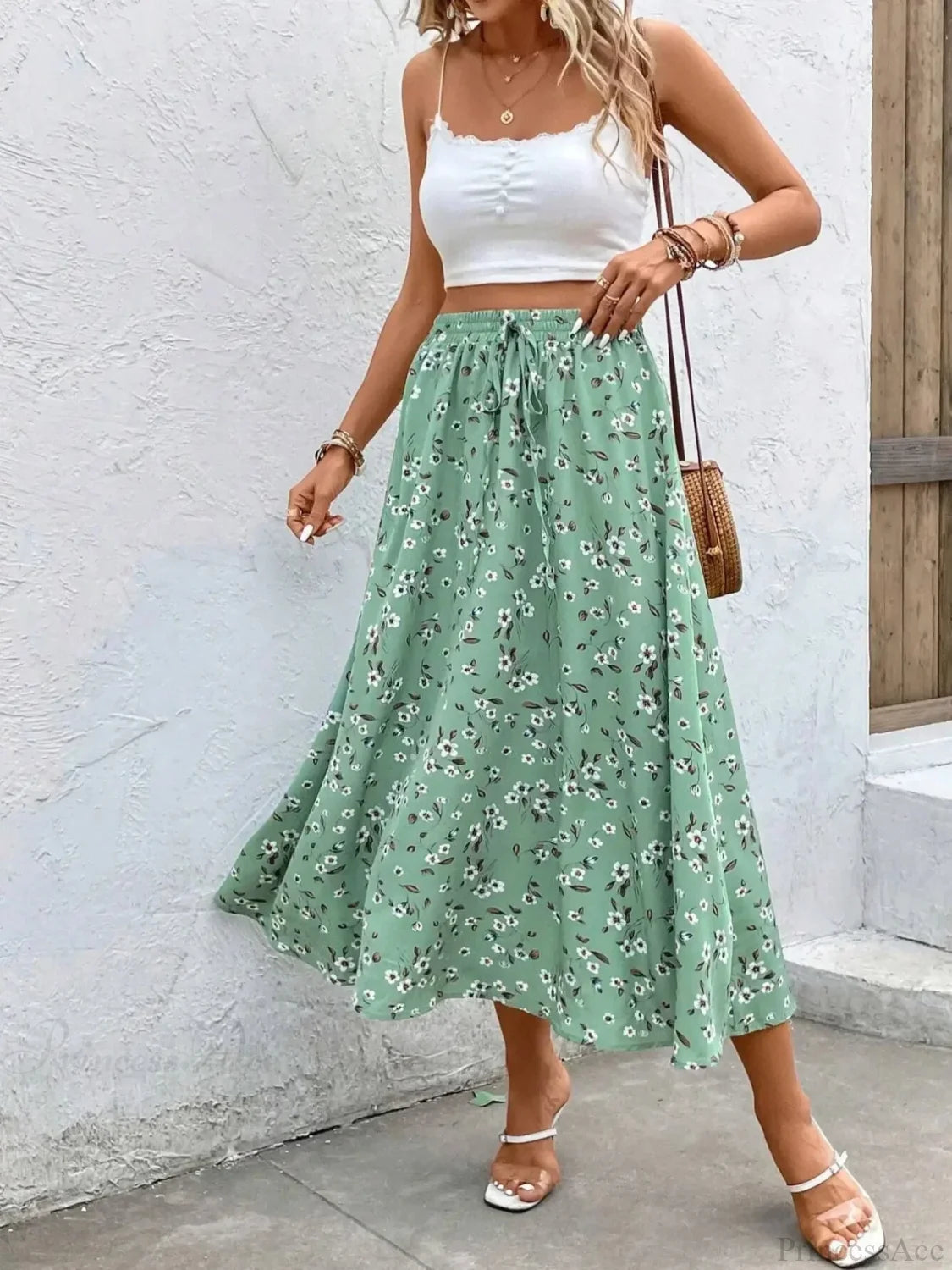Elegant Fragmented Flower Half Skirt Drawstring Lace Casual Fashion skirt-250126