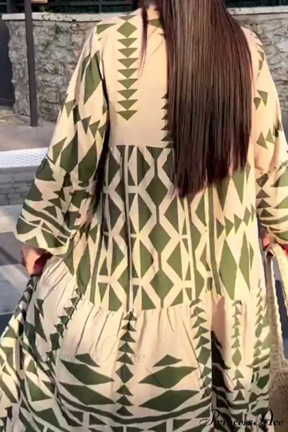 Elegant Geometric V-Neck Autumn Boho Dress