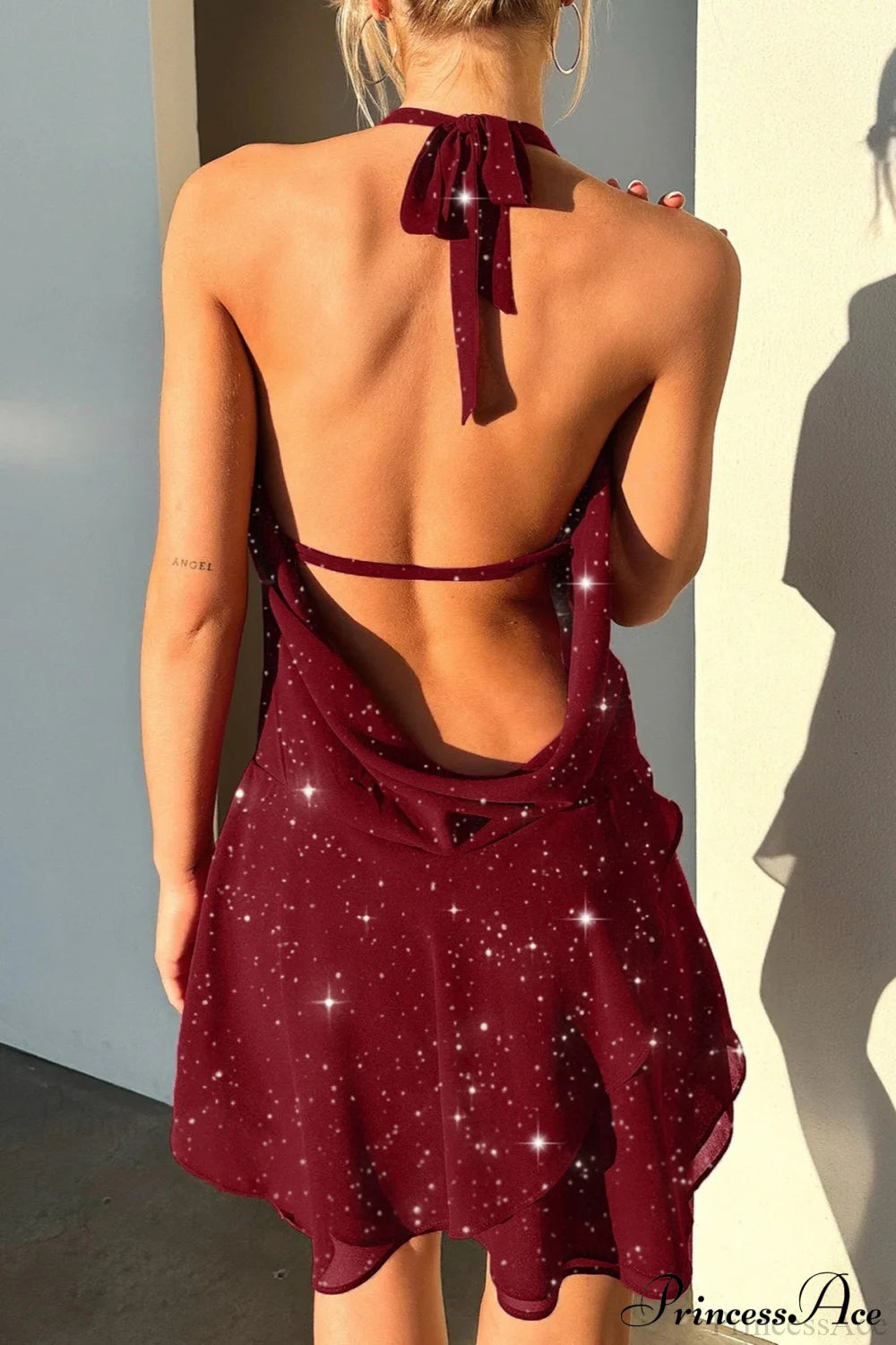 Elegant Halter Sequin Solid Color Short Party Dress