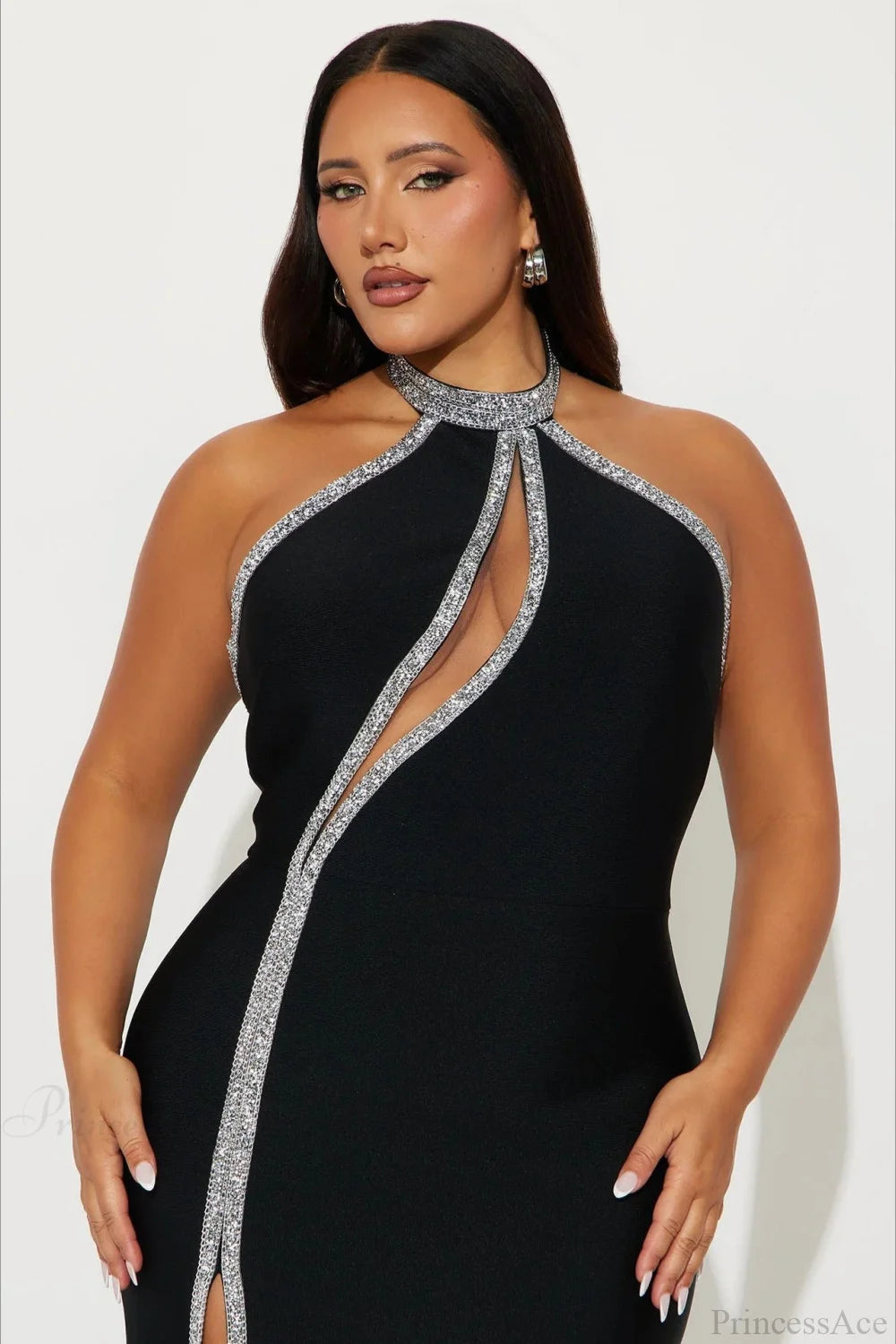 Elegant Halter Sleeveless High Waist Slit Wedding Dress