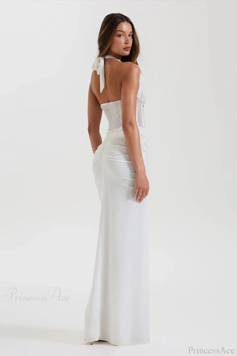 Elegant Halter Tulle Paneled Bodycon Maxi Wedding Dress