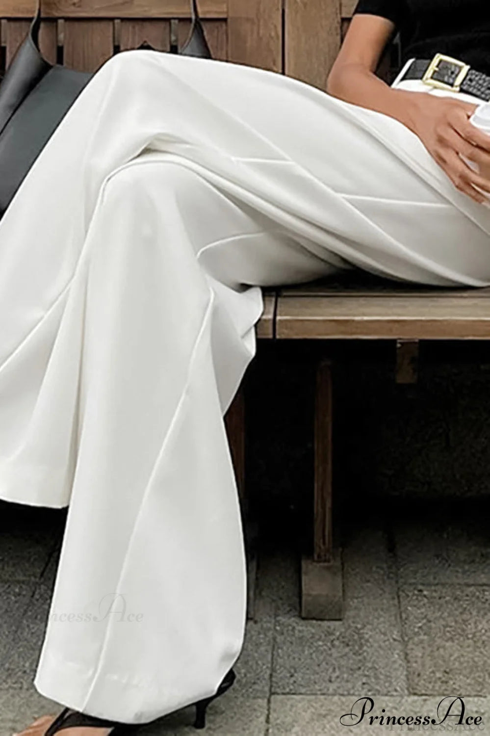 Elegant High Waist White Wide Leg Pants