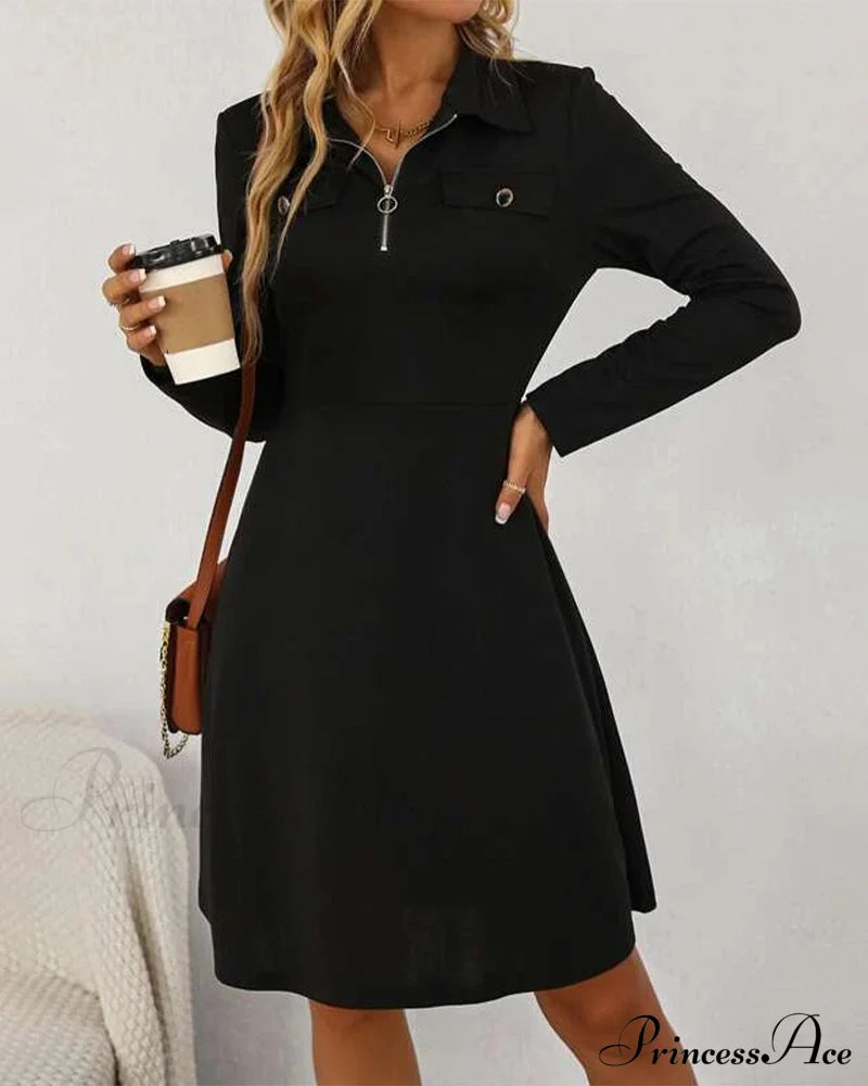 Elegant Knee-Length Dress With Lapels Dresses