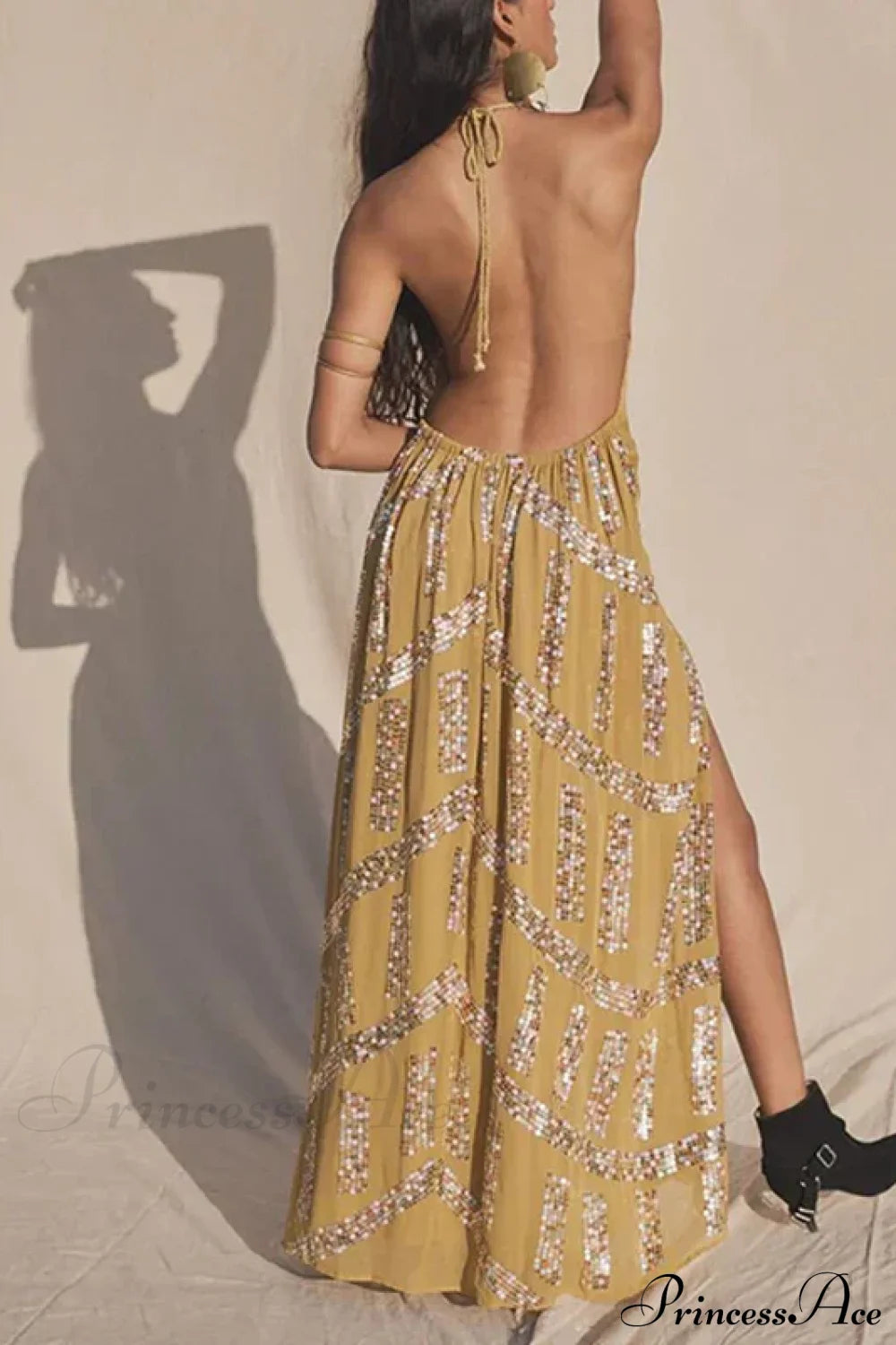 Elegant Lace Halter Backless Boho Dress