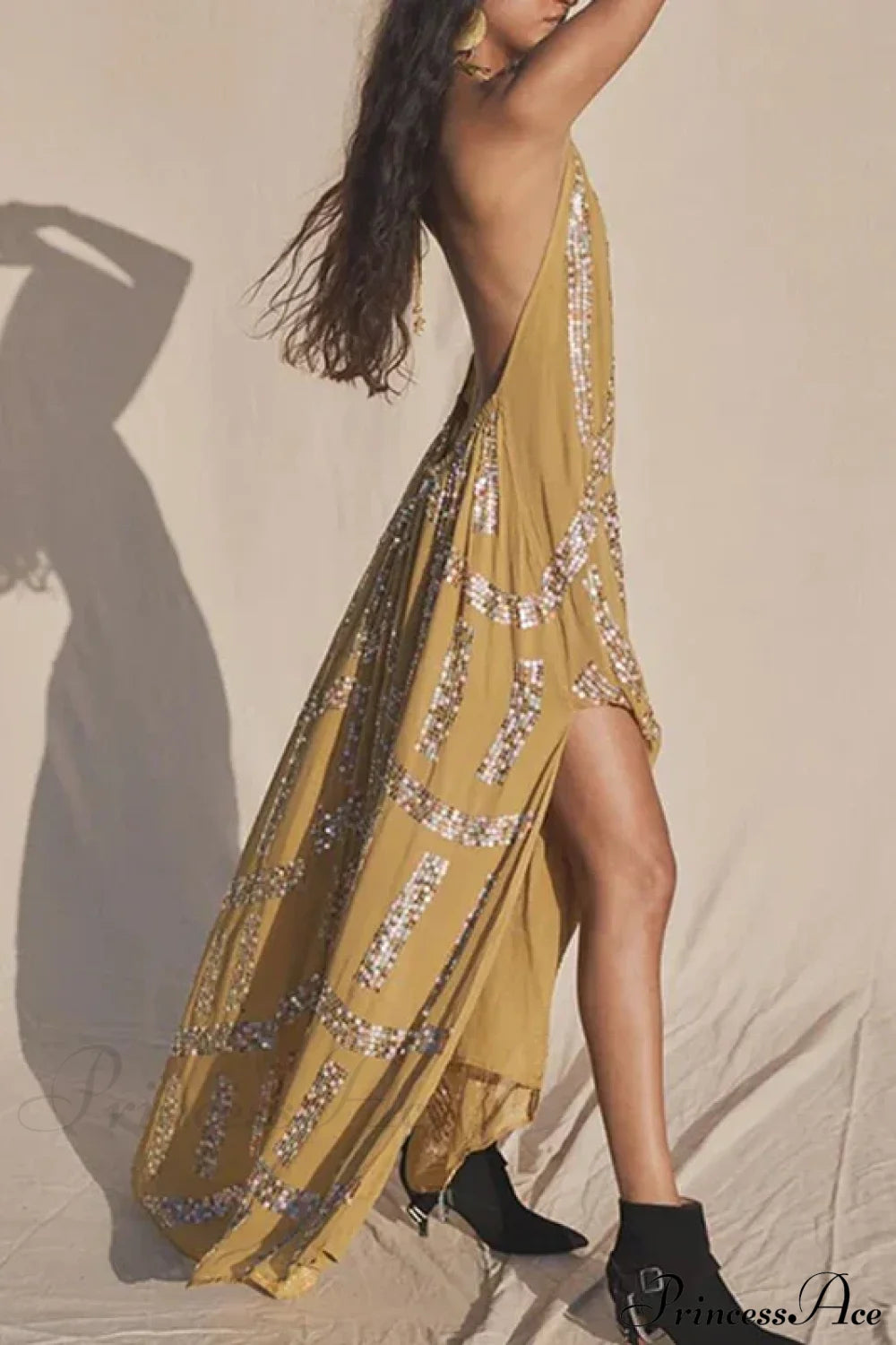 Elegant Lace Halter Backless Boho Dress