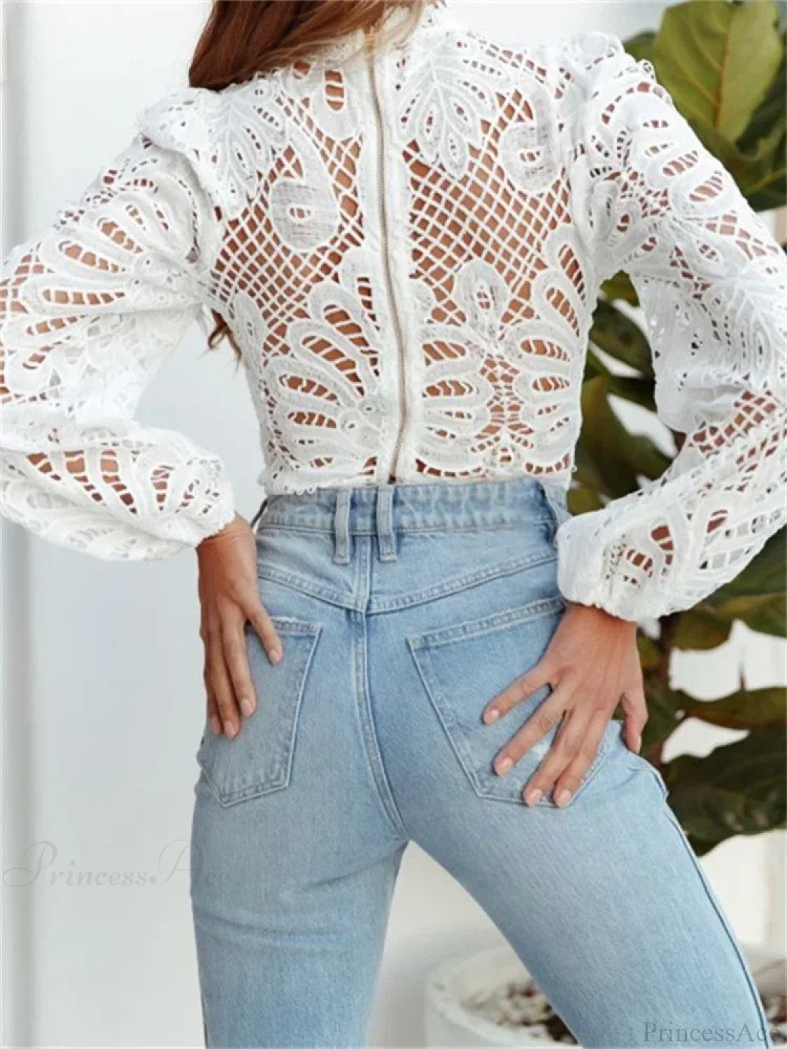 Elegant Lace Puff Sleeve Slim Fit Crop Blouse blouse-250126